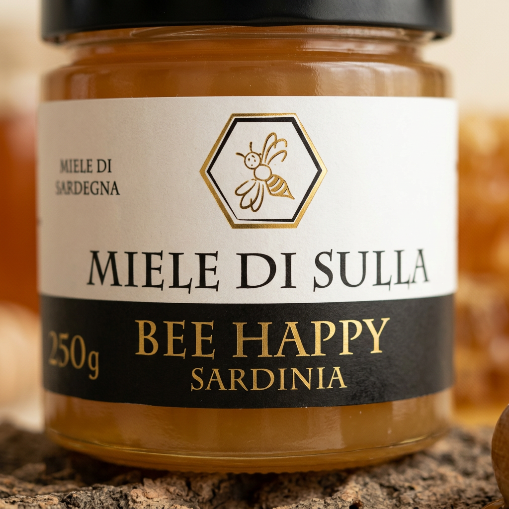 Barattolo di miele di Sulla chiaro e cremoso dalla Sardegna, naturale e privo di additivi