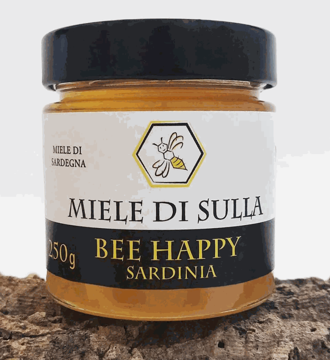 Vaso di miele di Sulla cremoso prodotto dalle api in Sardegna da fiori di Hedysarum coronarium selvatici