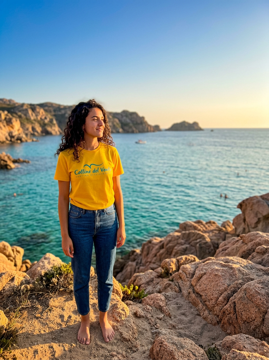 T-shirt Dolce far niente gialla in cotone 100% con design semplice e stile mediterraneo