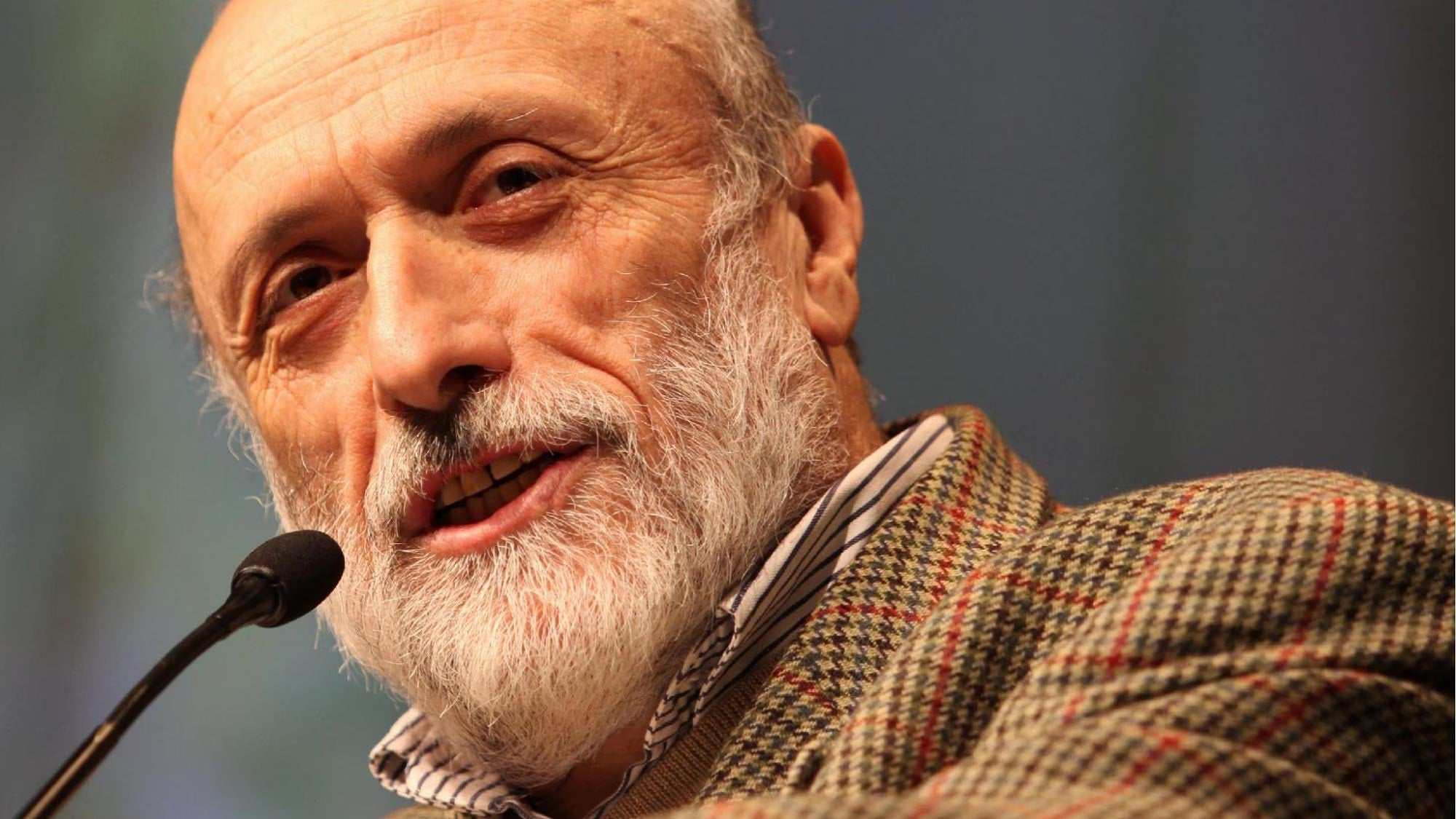 Carlin Petrini portrait with Slow Food movement symbols representing sustainable food advocacy