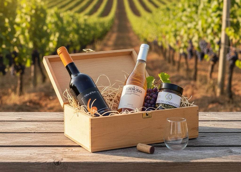 Box degustazione Orange Experience con vini macerati e miele di corbezzolo artigianale sardo