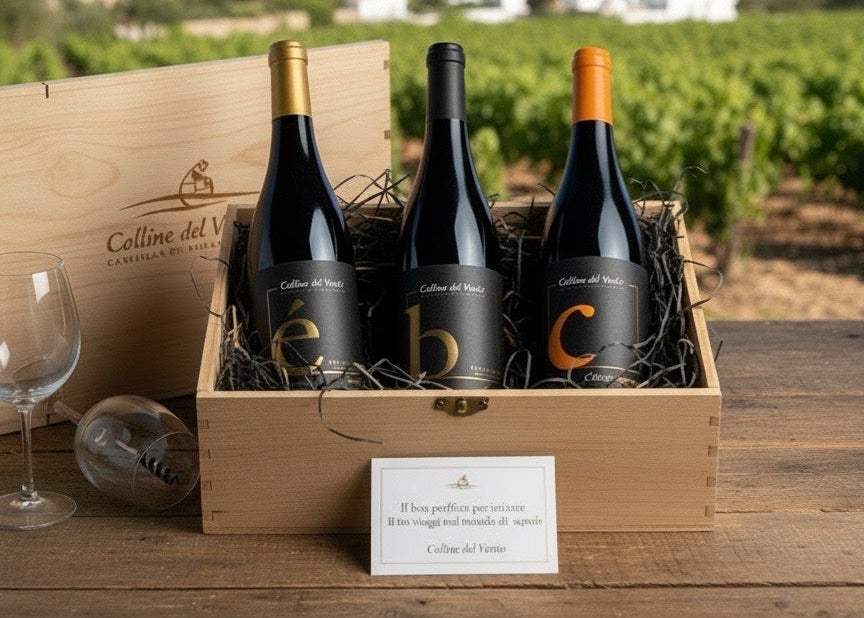 Box degustazione with three artisanal Sardinian wines inspired by Villasimius granite and wind