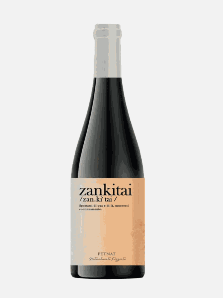 Bottle of Zankitai Pet Nat Orange artisanal sparkling wine with fine persistent bubbles and creamy texture